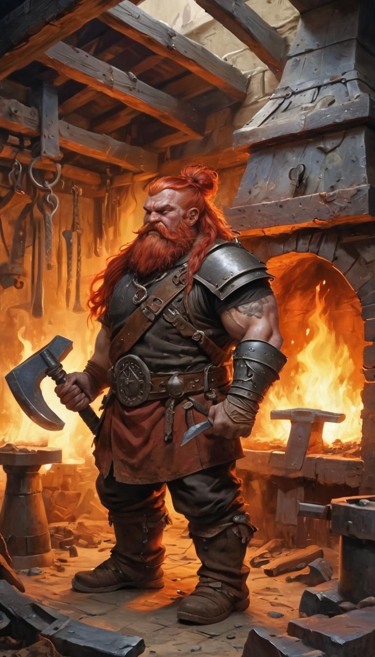 Dwarven Blacksmith in High Fantasy Aesthetic