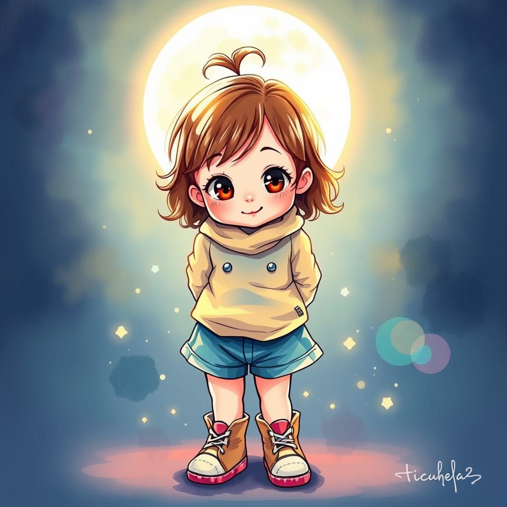 Ethereal Moonlit Girl with Shy Smile