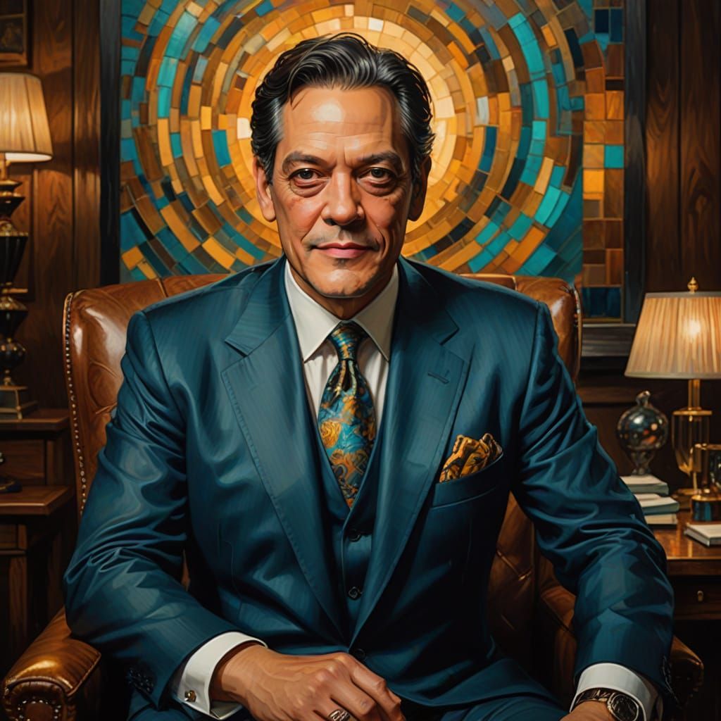 Charismatic Raul Julia in Luxurious Portrait Art