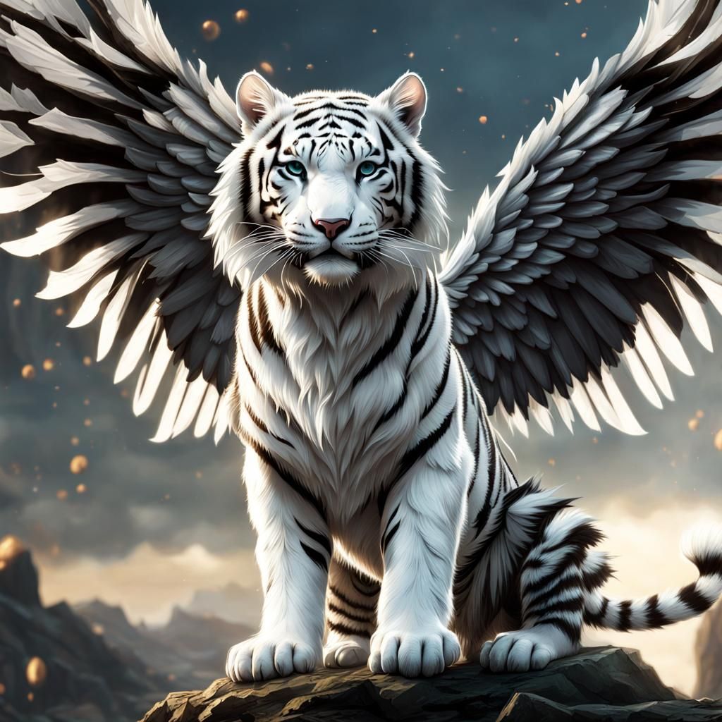 Winged White Tiger in Fantasy CGI Art