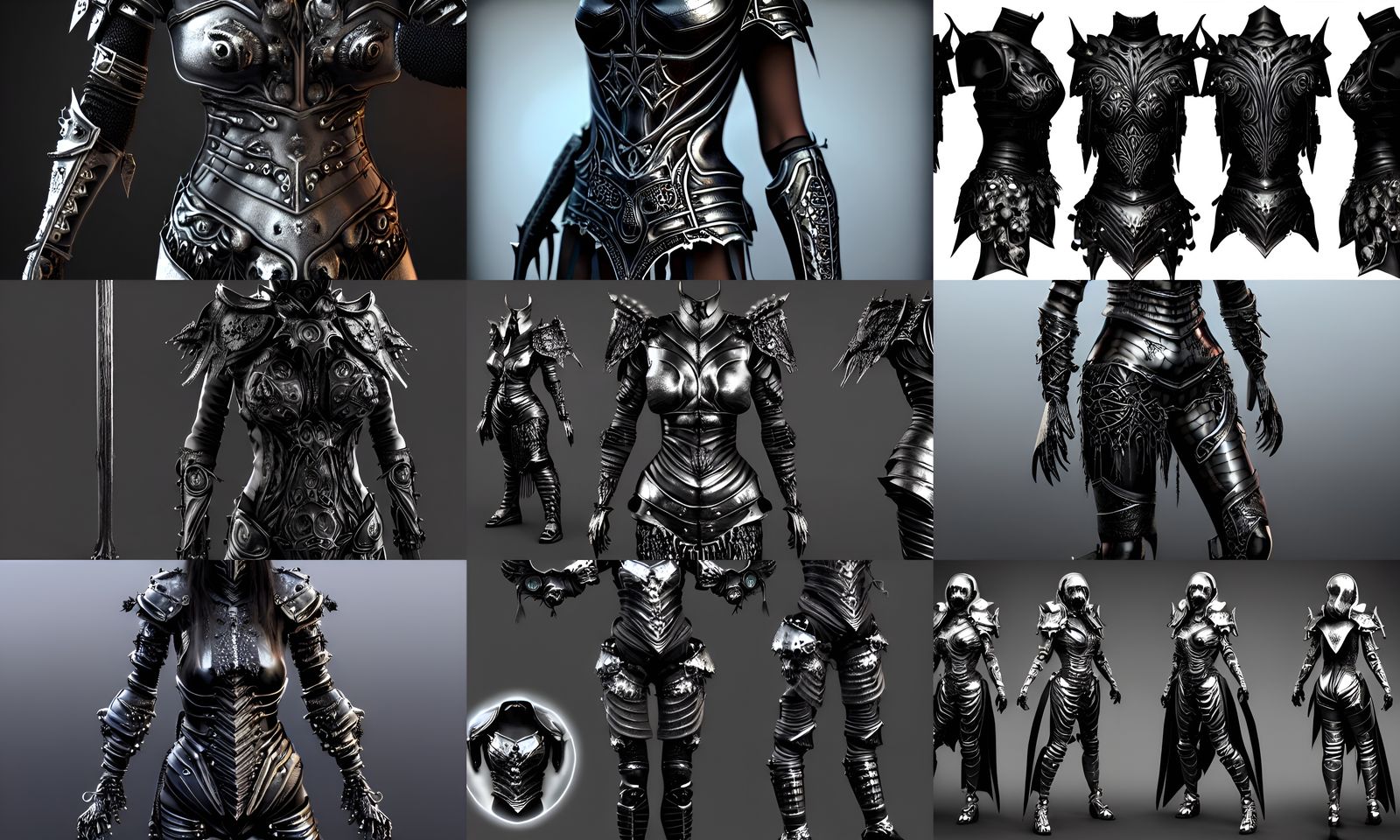 Gothic Dark Fantasy Female Armor in Intricate 2D Design