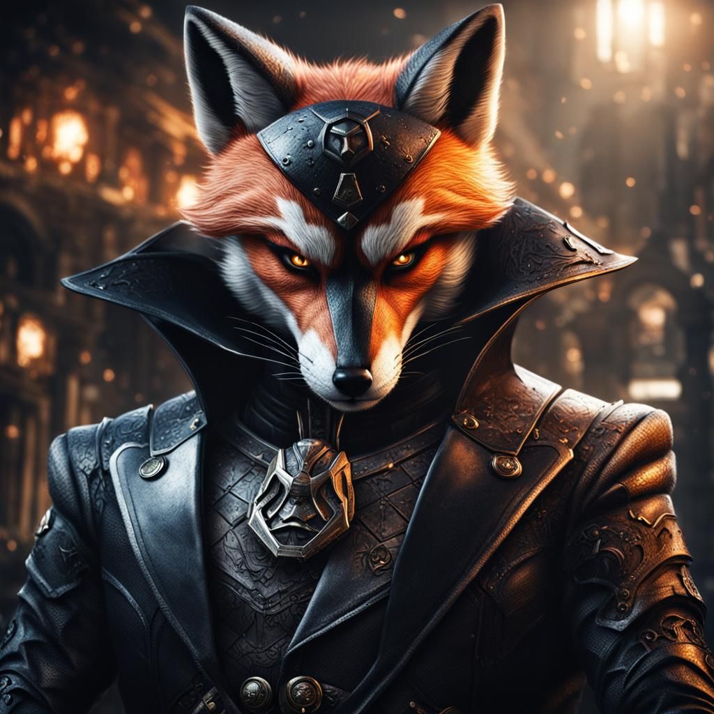 Villainous Anthro Fox in Hyperrealistic Cinematic Atmosphere