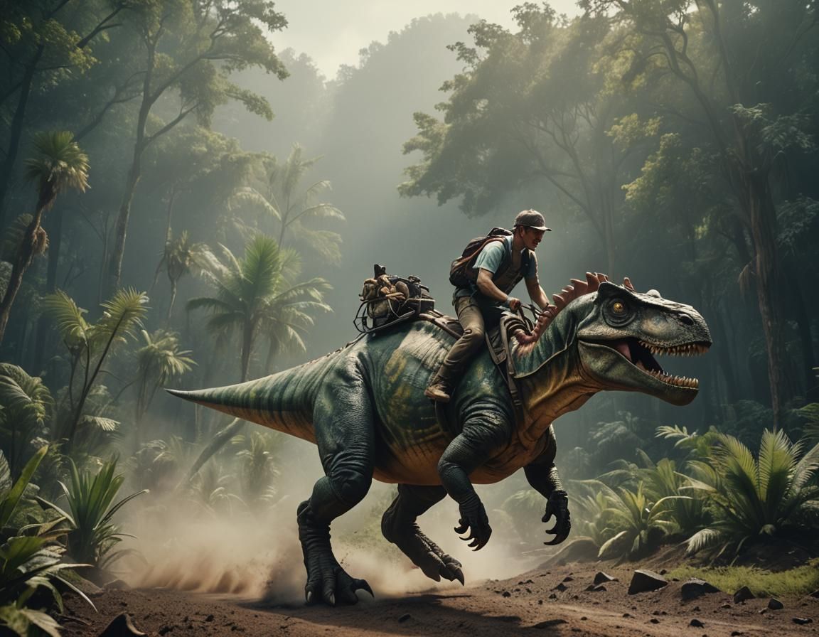 Wondrous Dinosaur Rider in Cinematic Film