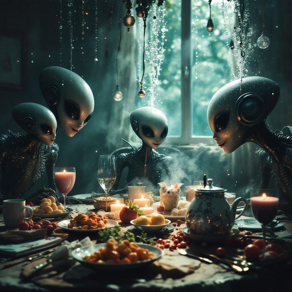 Alien Party: Hyperrealistic Celebration of the Bizarre