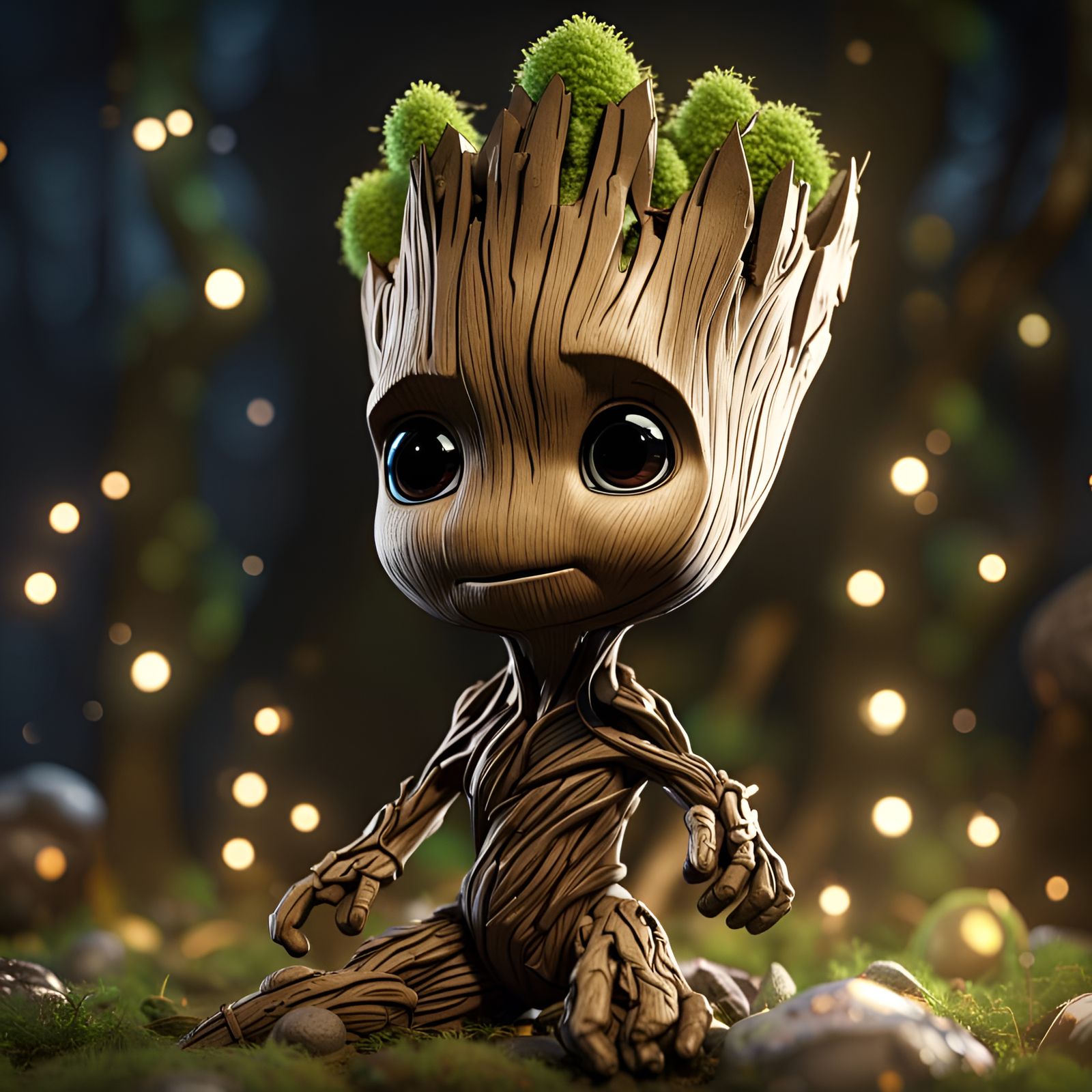 Elegant Chibi Groot in Beautifully Detailed Digital Art