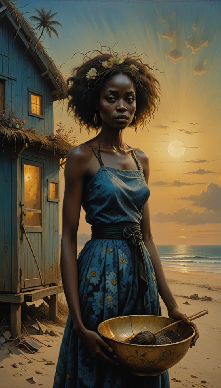 Eerie Dark Fantasy Woman in Oil Painting Style