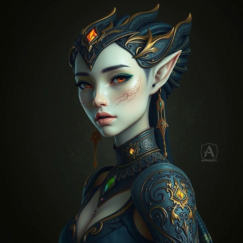 Ethereal Alien Goddess in Vibrant, Triadic Hues