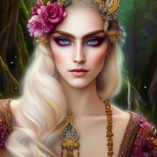 Woodland Elf Portrait in Art Nouveau Style