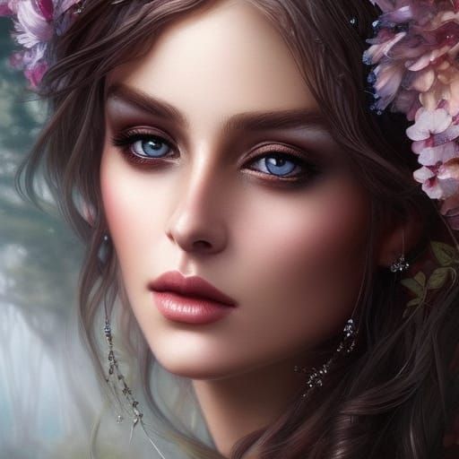 Woodland Elf Portrait with Floral Details