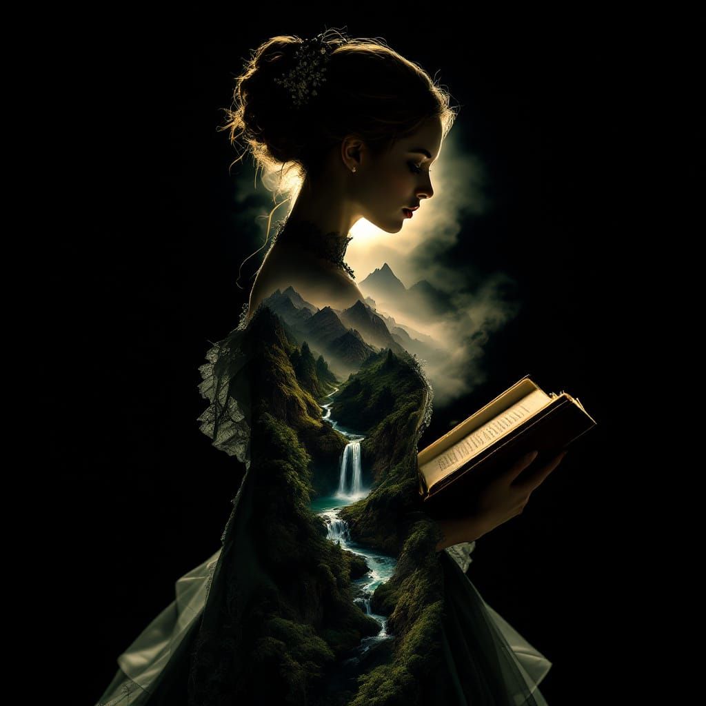 Elegant Victorian Goddess Emerges from Darkness Amidst an Em...