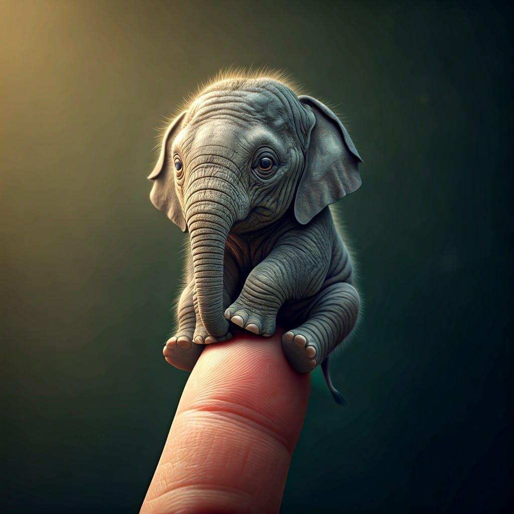 Tiny Baby Elephant Adorably Perches on Human Thumb