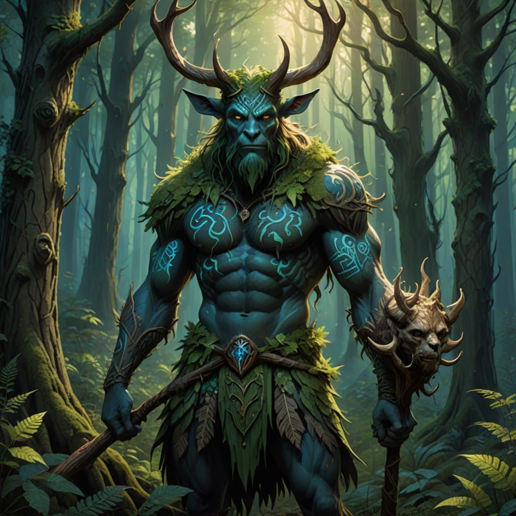 Handsome Forest Spirit with Glowing Tattoos and Horns
