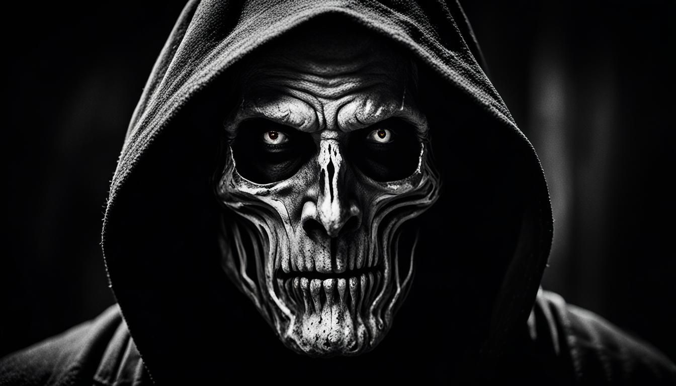 close-up photograph of the Grimm Reaper, noir