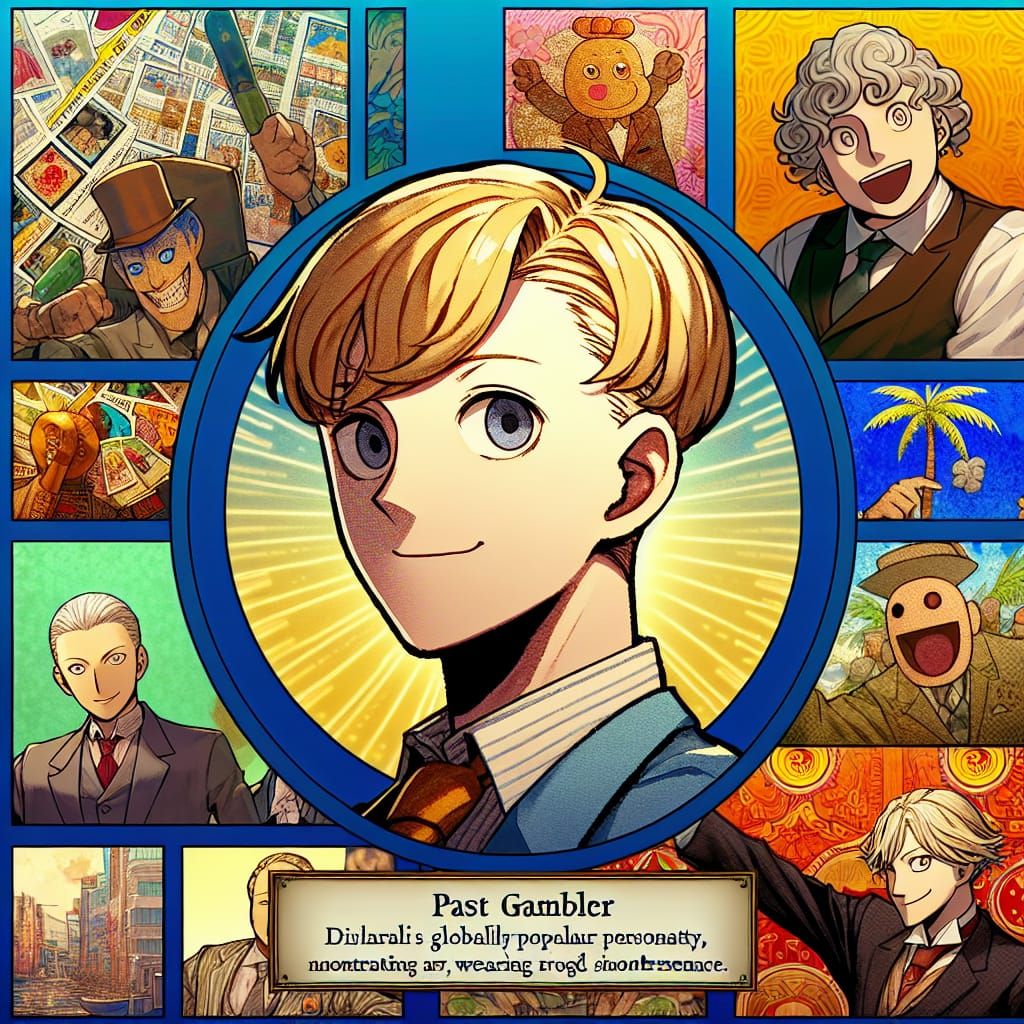 Whimsical East Asian-Inspired Gambler Boy with Blonde Hair