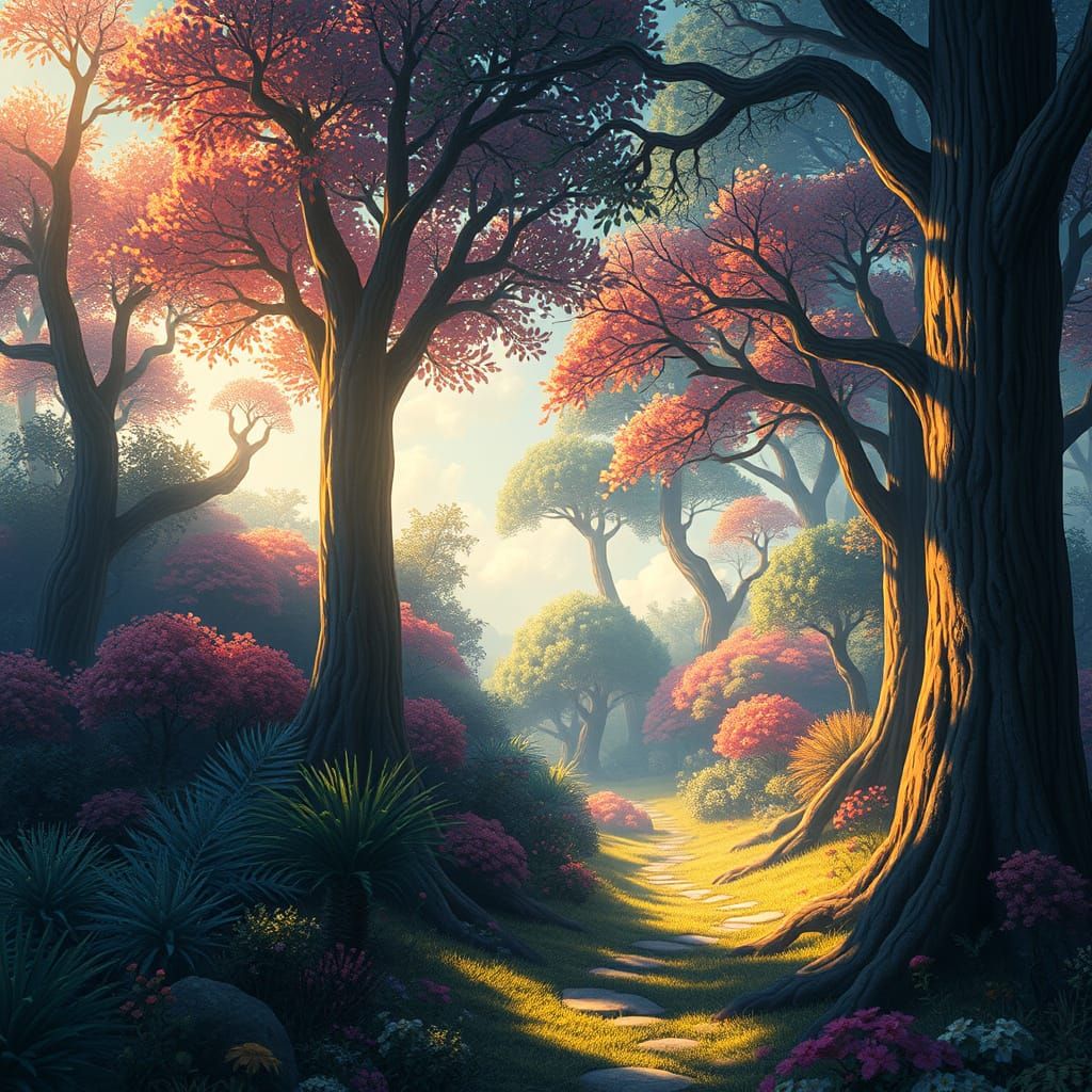 Whimsical Studio Ghibli-Inspired Forest Landscape