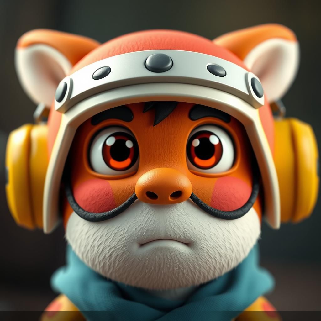 Vibrant 3D Cartoon Hunter Face in Whimsical Anime Style