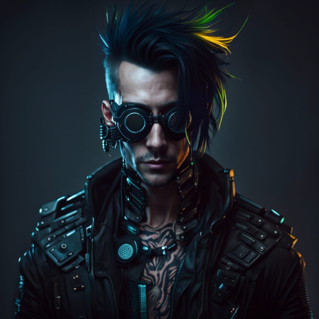 Cyberpunk Portrait of a Mysterious Male Figure
