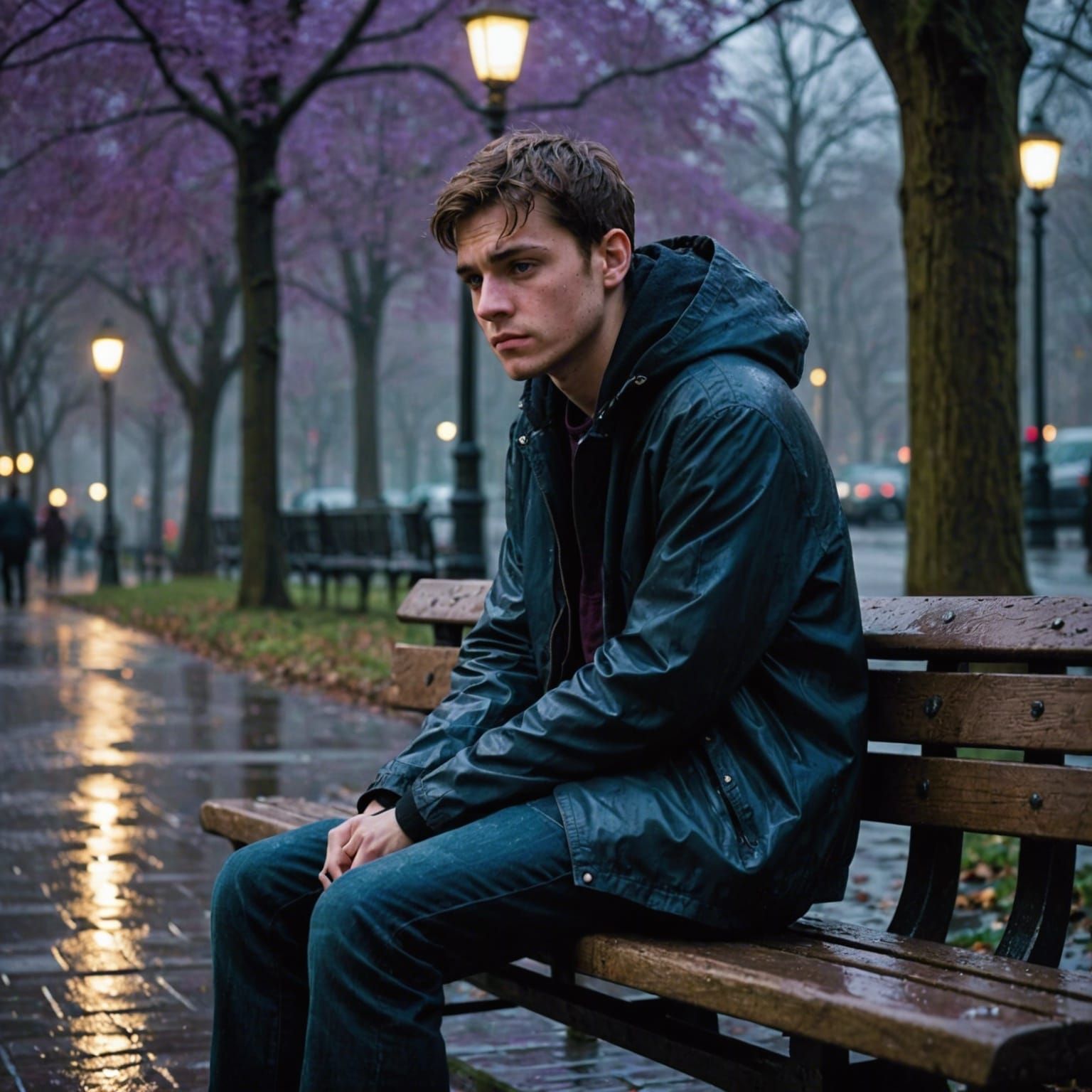 Moody Urban Park Scene at Dusk