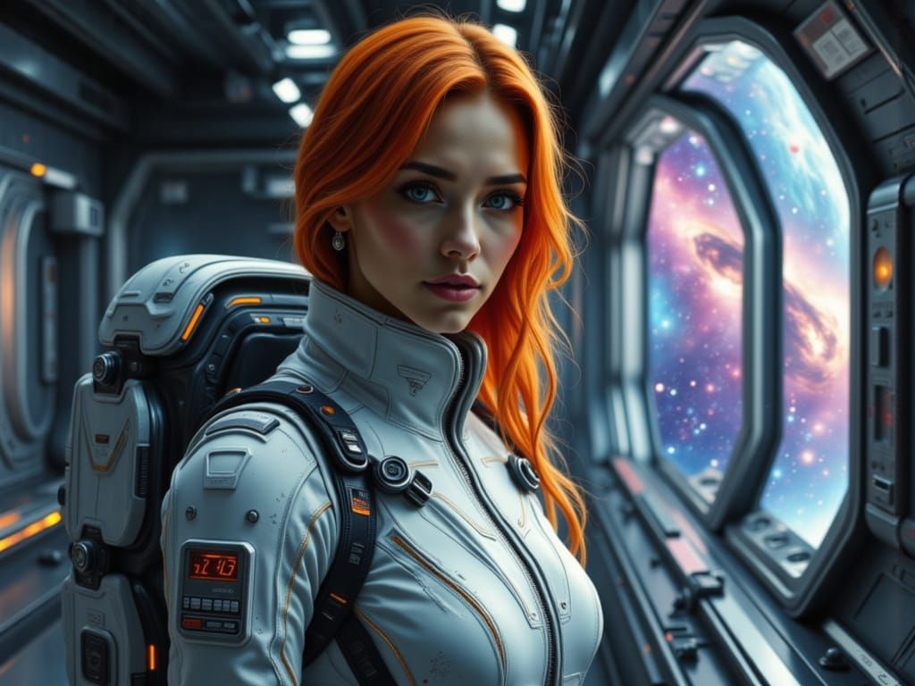 Woman in Spacesuit in Futuristic Liminal Space