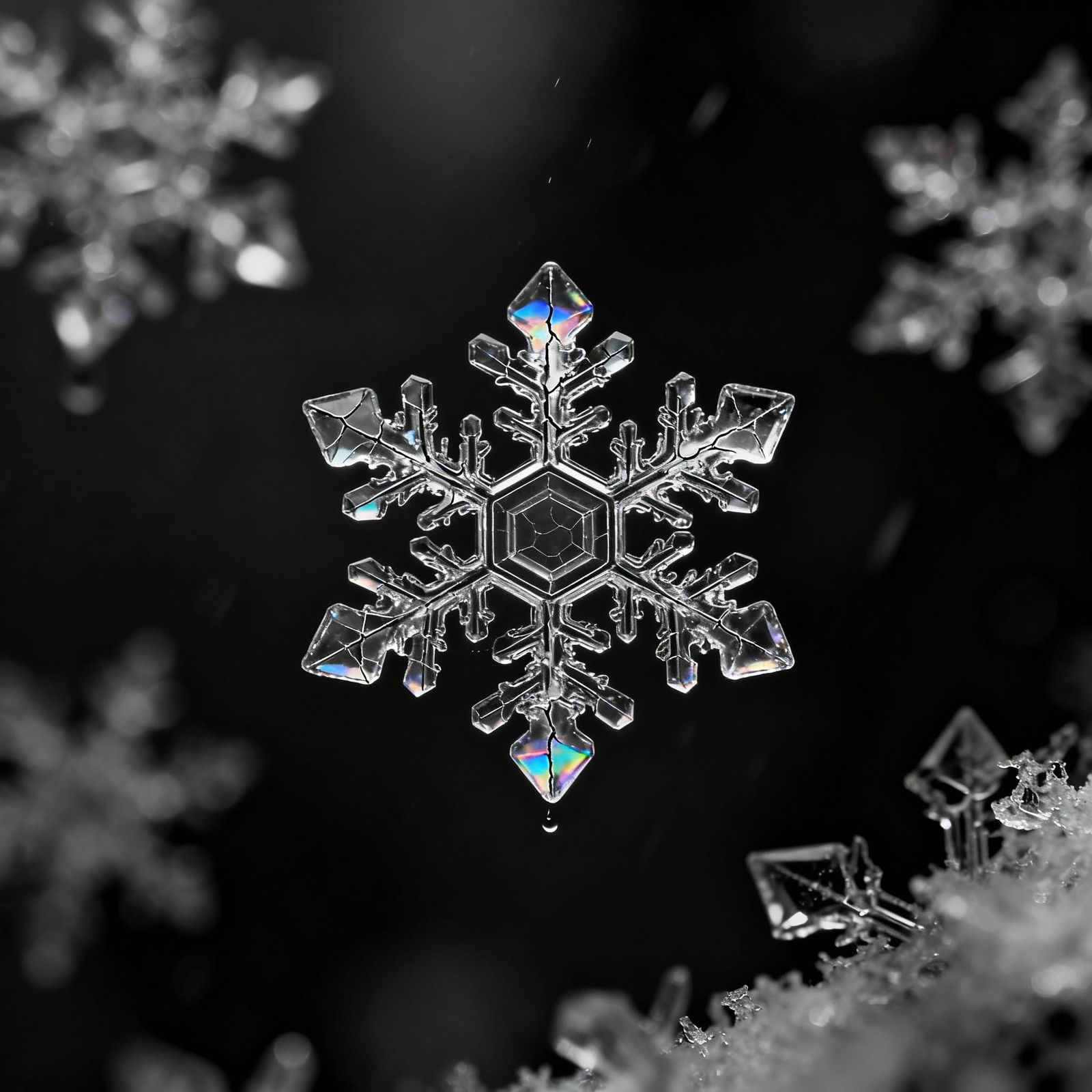 Iridescent Snowflake Macro Photo in Gothic Style