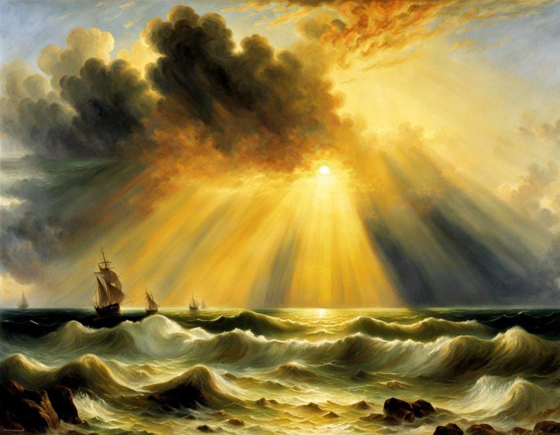 Dramatic Seascape with Crepuscular Rays