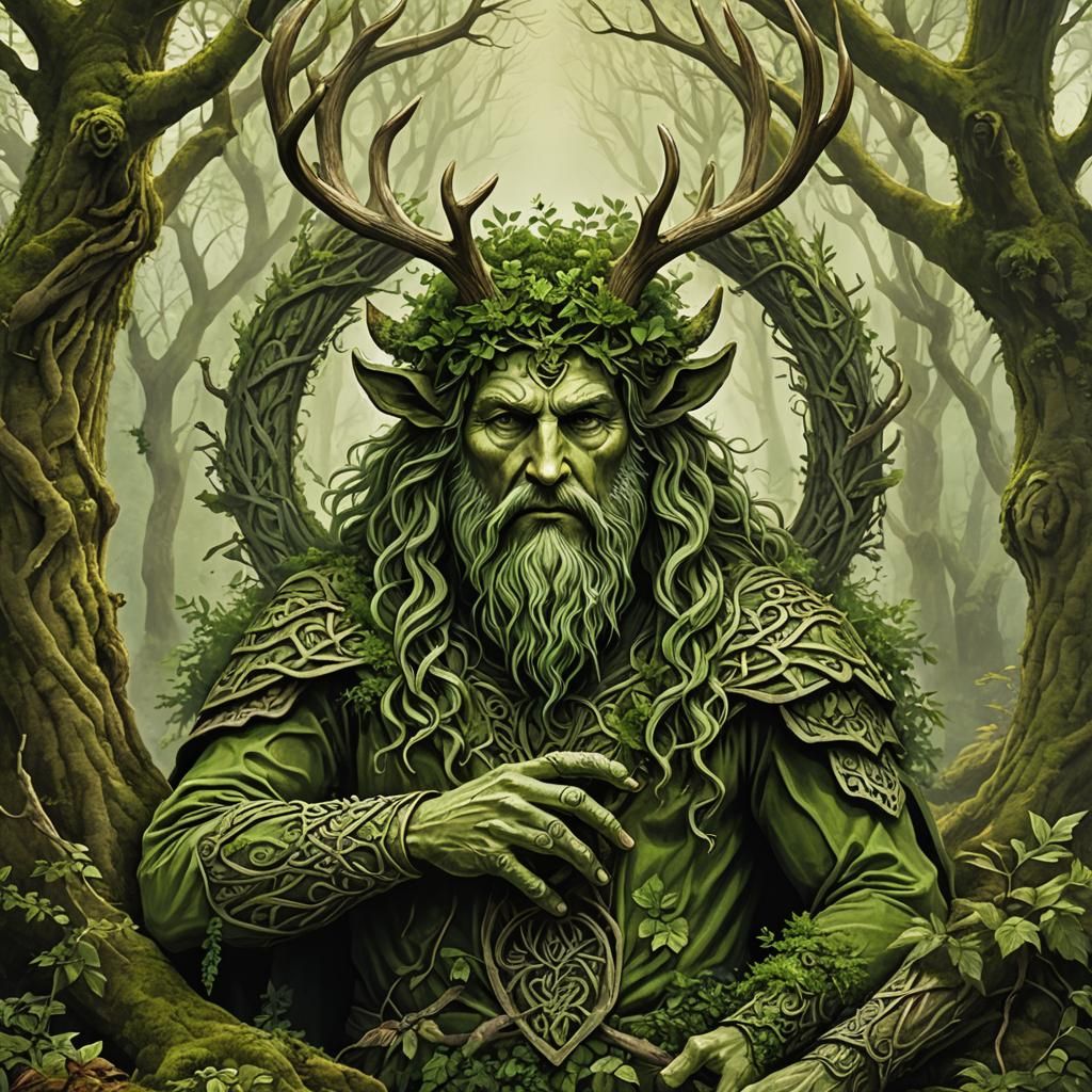 Mystical Cernunnos as Celtic Tree God Amidst Faeries