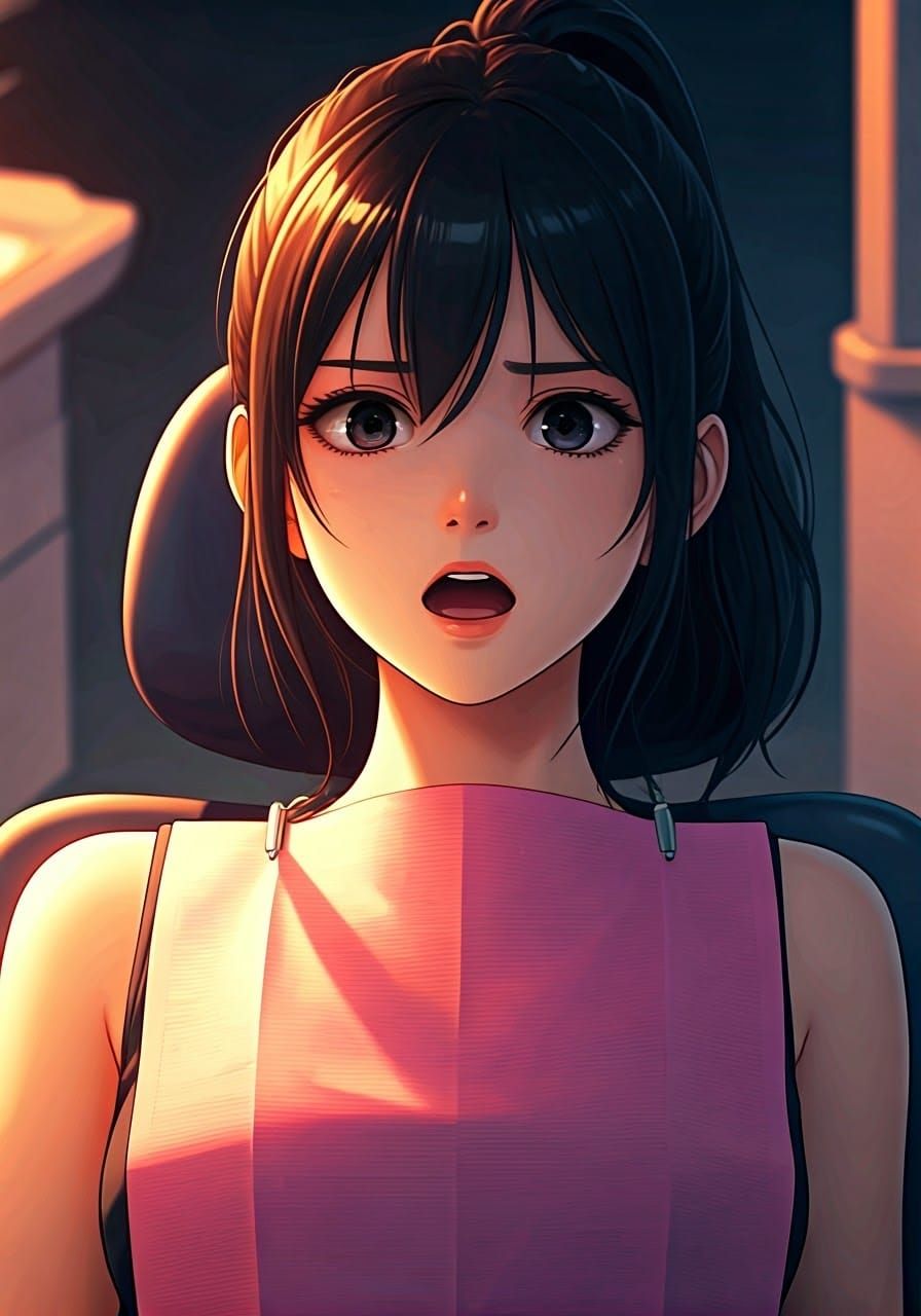 Anime-Inspired Teen Girl in Dentist's Chair, Embracing Vibra...