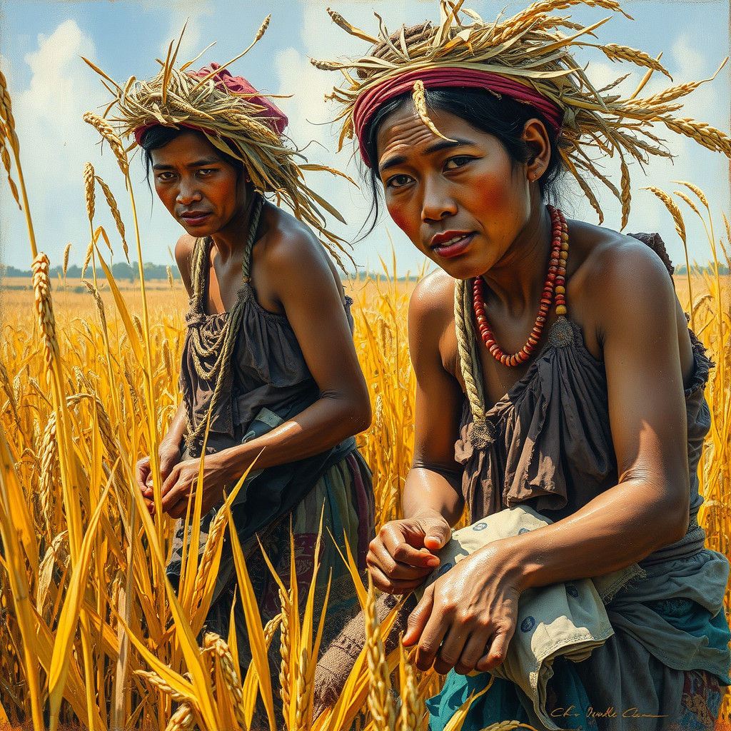 Filipino Rice Harvesters in Golden Fields