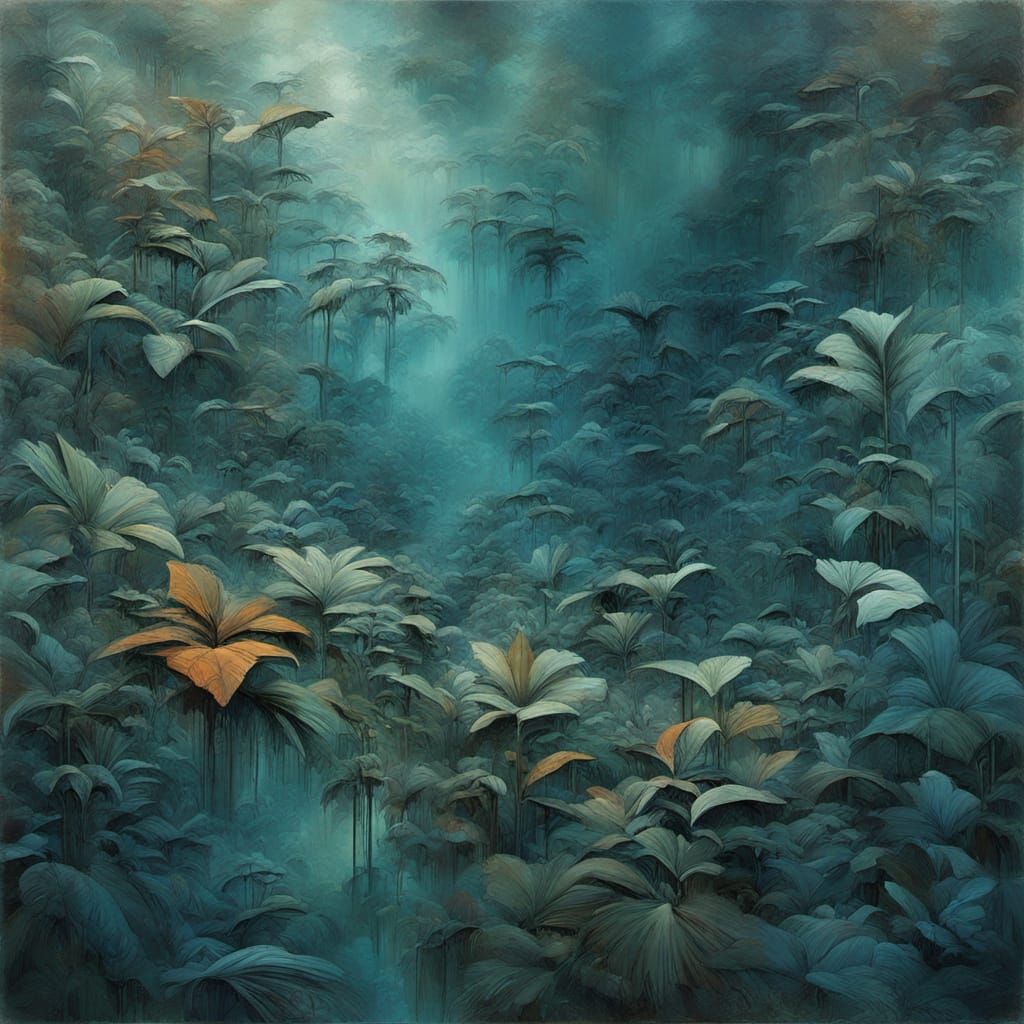 Abstract Surrealism Painting of Jungle Plantation