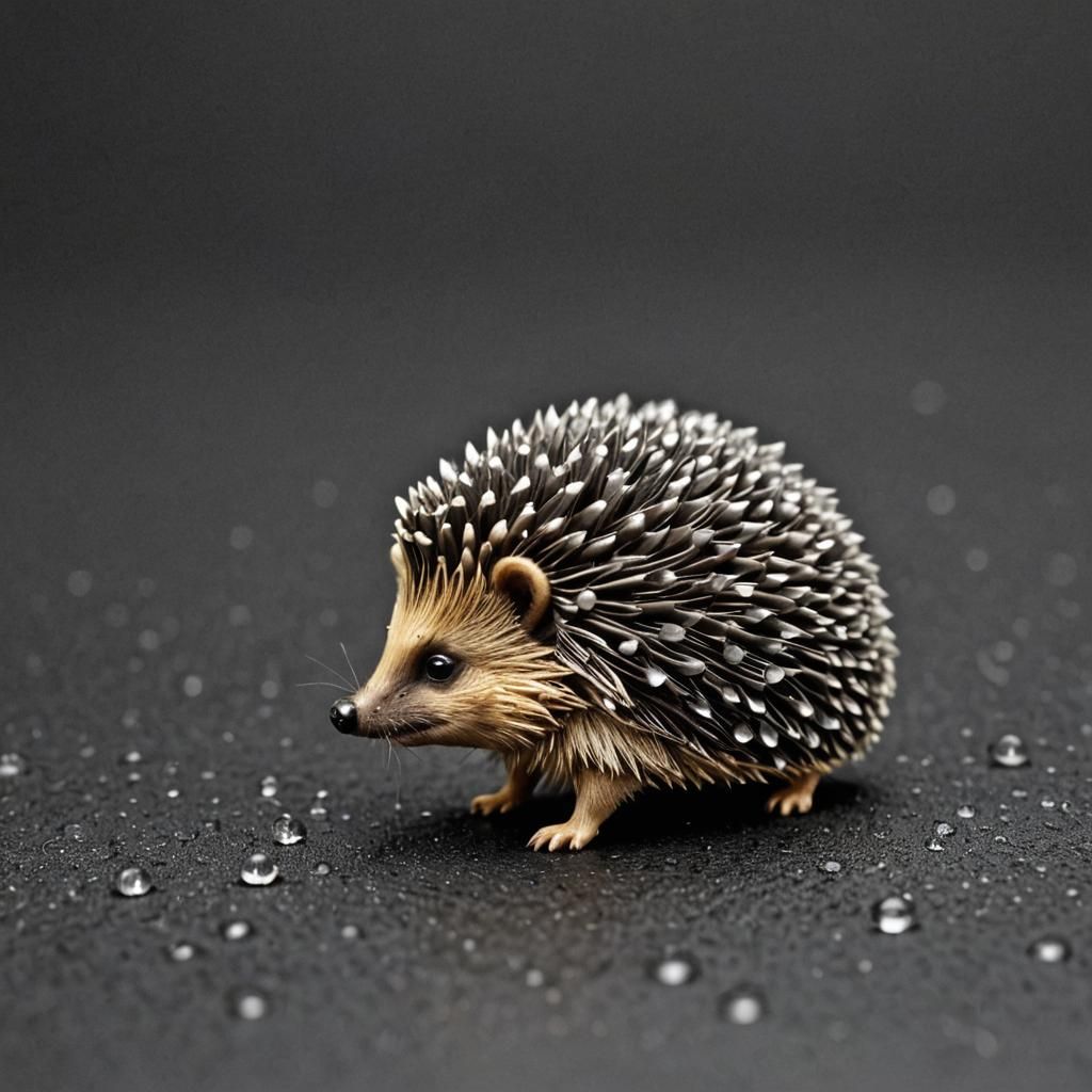 Whimsical Hedgehog Formed from Raindrops