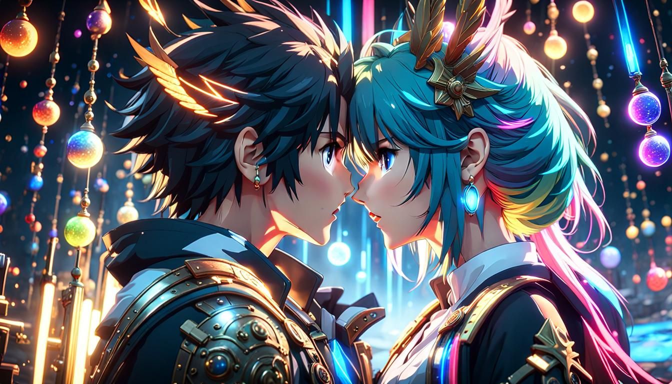 Anime Lovers in a Cosmic Dance of Light