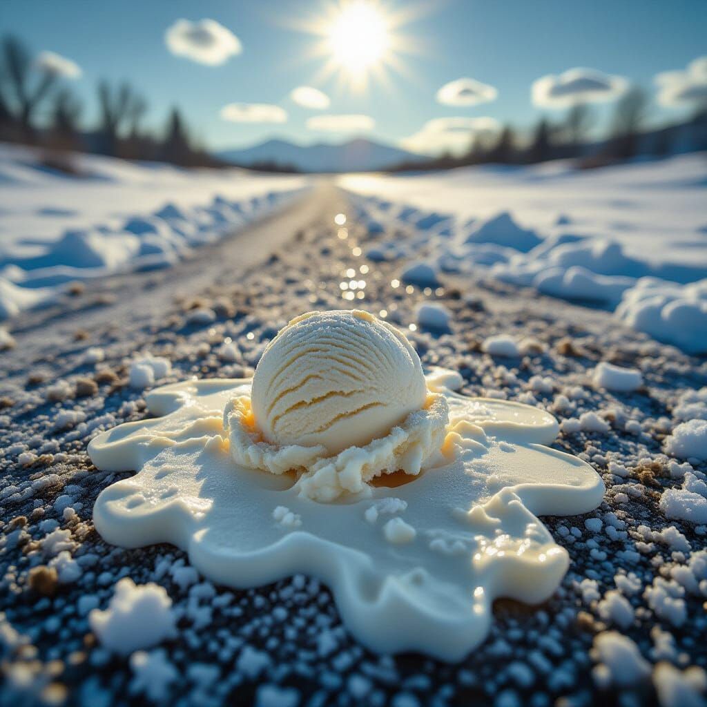 Hyperrealistic Melting Ice Cream in Scorching Sun