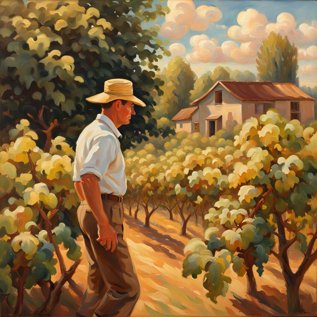 Rustic Vineyard Scene in Impressionist Style