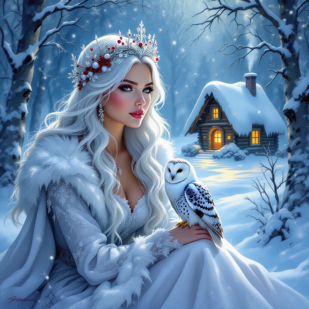 Winter's Majesty: A Serene Woman in a Snow-Covered Forest