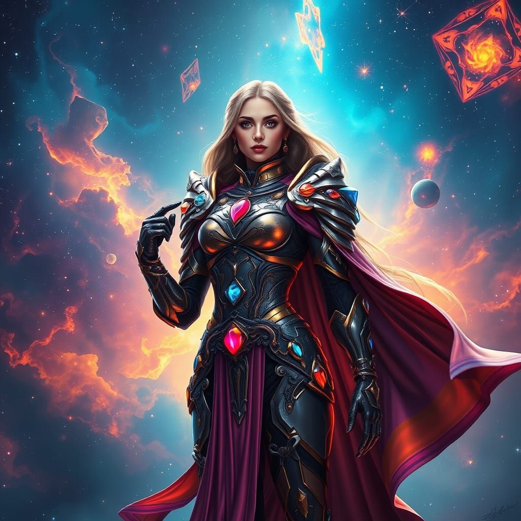Ethereal Space Warrior in Vibrant Nebula