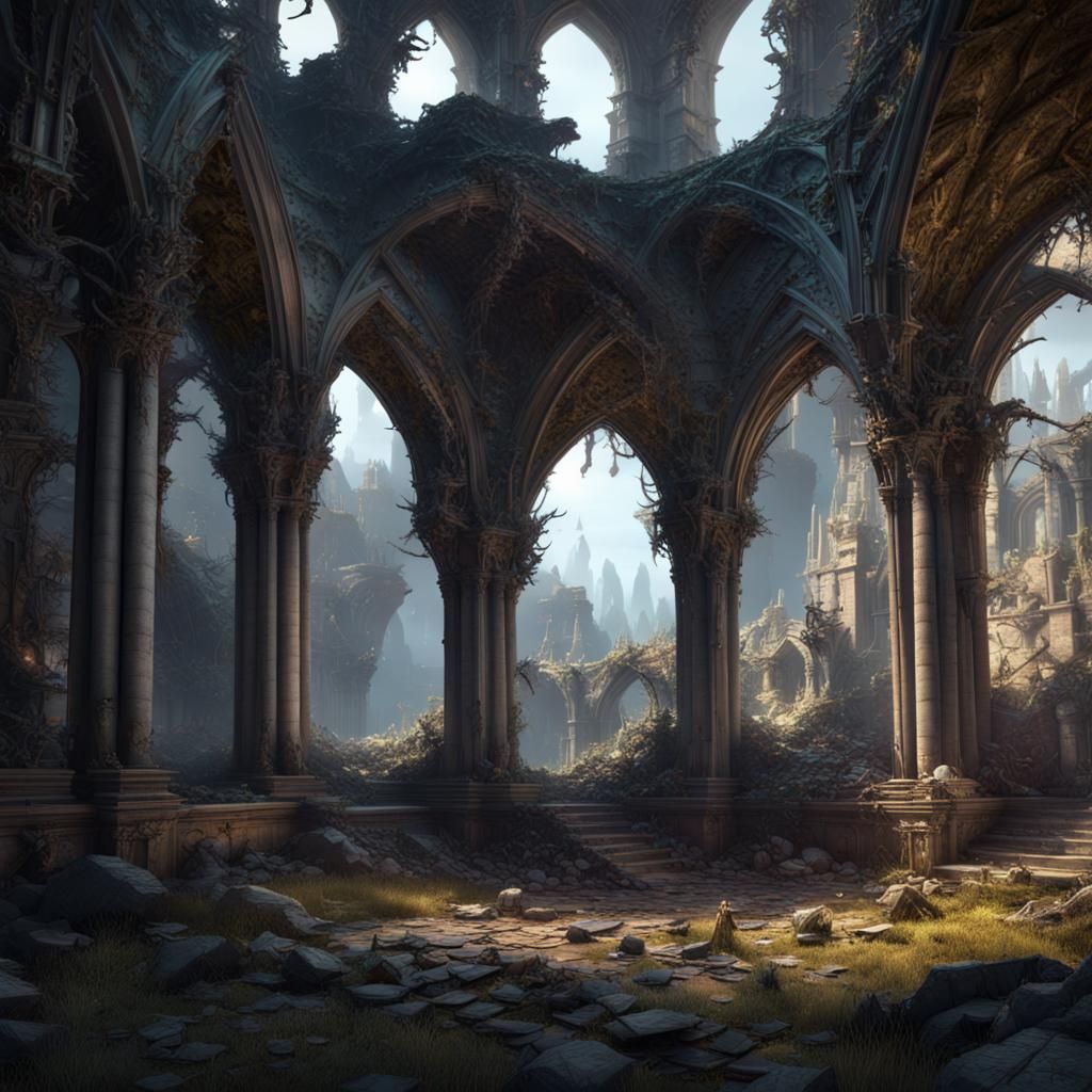 Dark Fantasy Ruins of a Fairy Castle in Splendid Decay