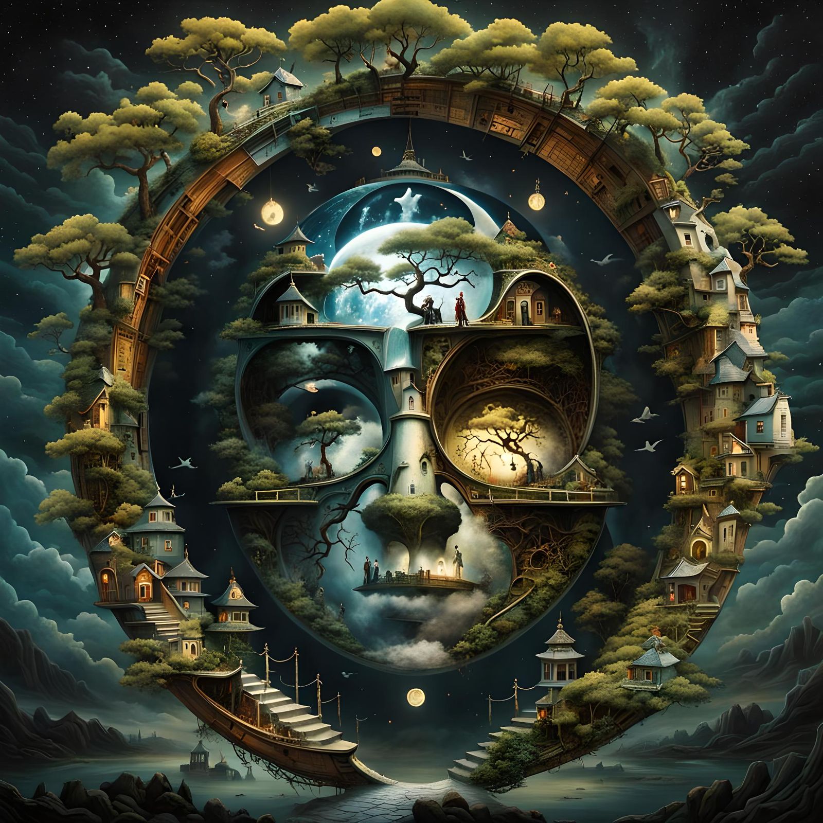 Surreal Dreamgate Village Scene in Vibrant Colors