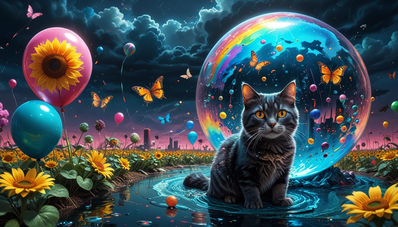 Surreal Cosmic Celebration in Vibrant Colors with Optical Il...