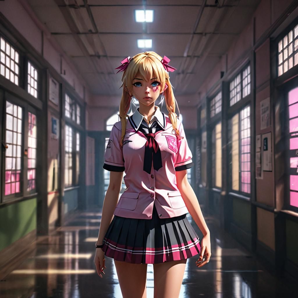 Breathtaking Anime School Girl in Dramatic Digital Landscape