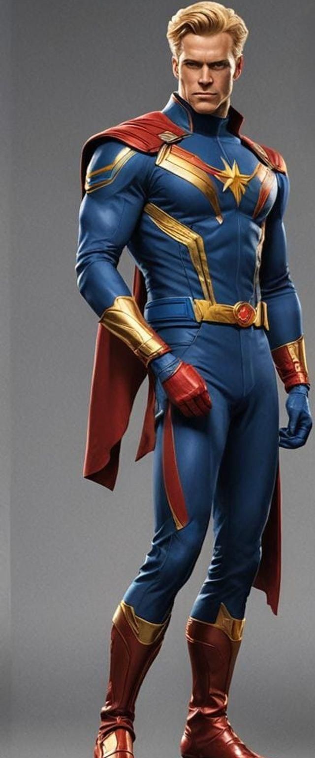 Spectacular Superhero in Blue and Red Regalia
