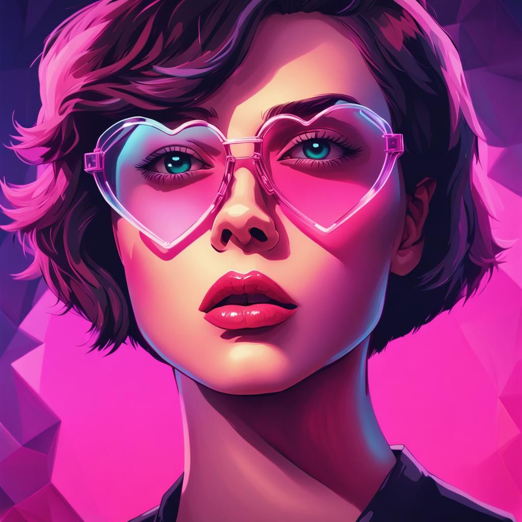 Synthwave Portrait of Woman with Hexagon Effect