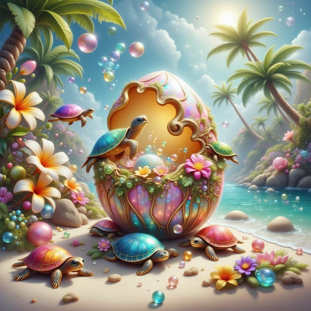 Island Turtles Emerge from Faberge Egg