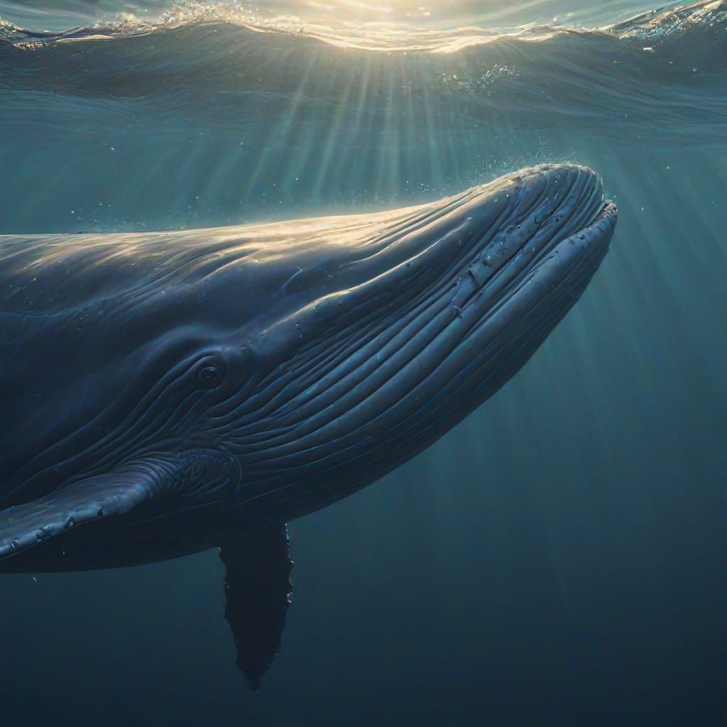 Blue Whale Swims in Ocean: Vibrant Digital Art