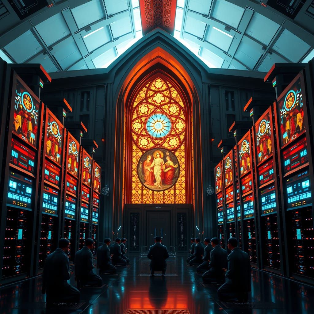 A futuristic data center cathedral