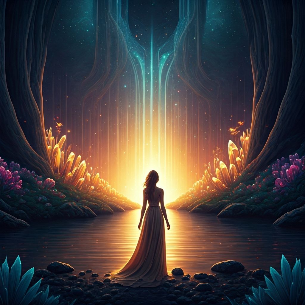 Enchanted Kingdom: Surreal Bioluminescent River Scene