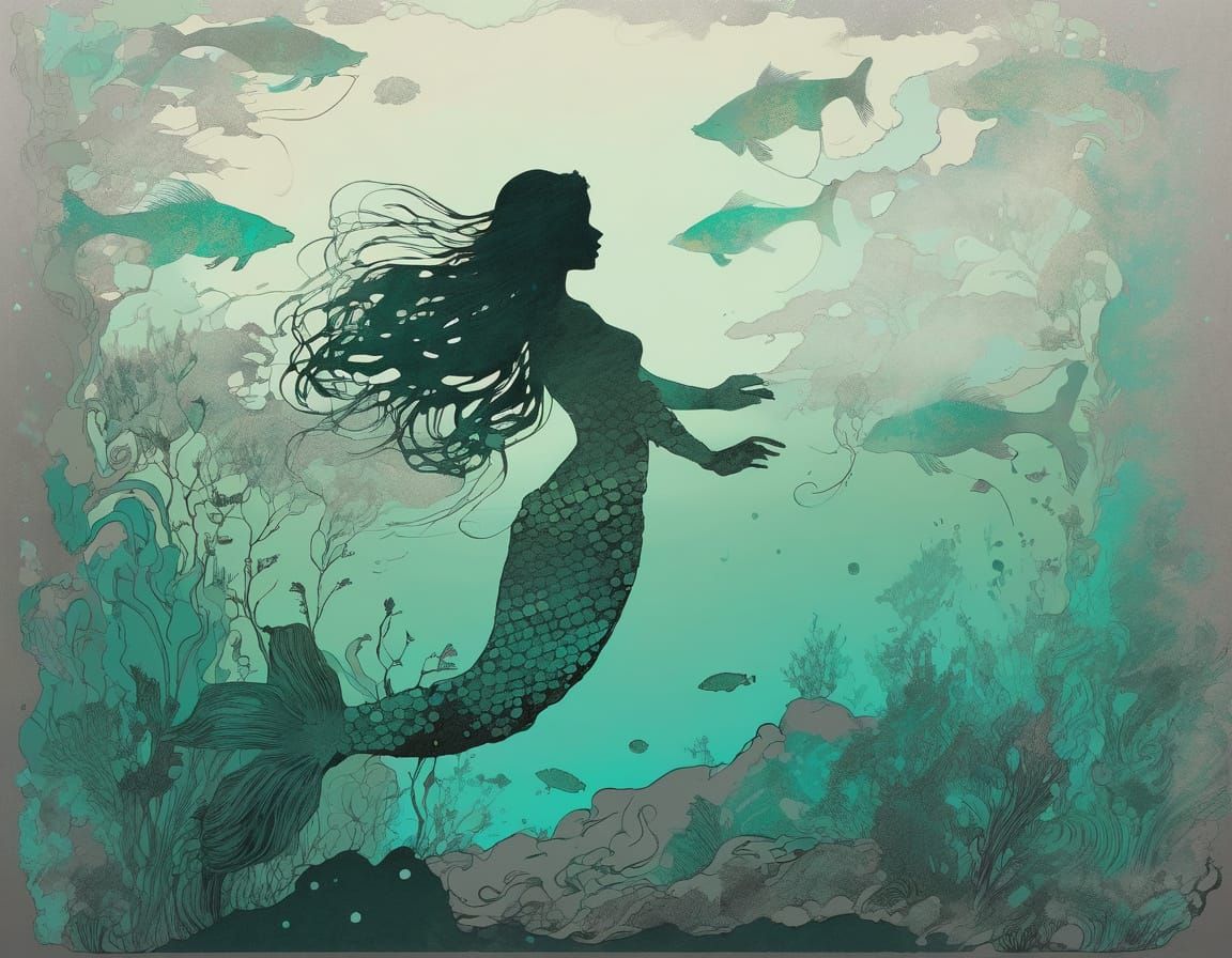 Mermaid Silhouette in Fog, Gradient Colors