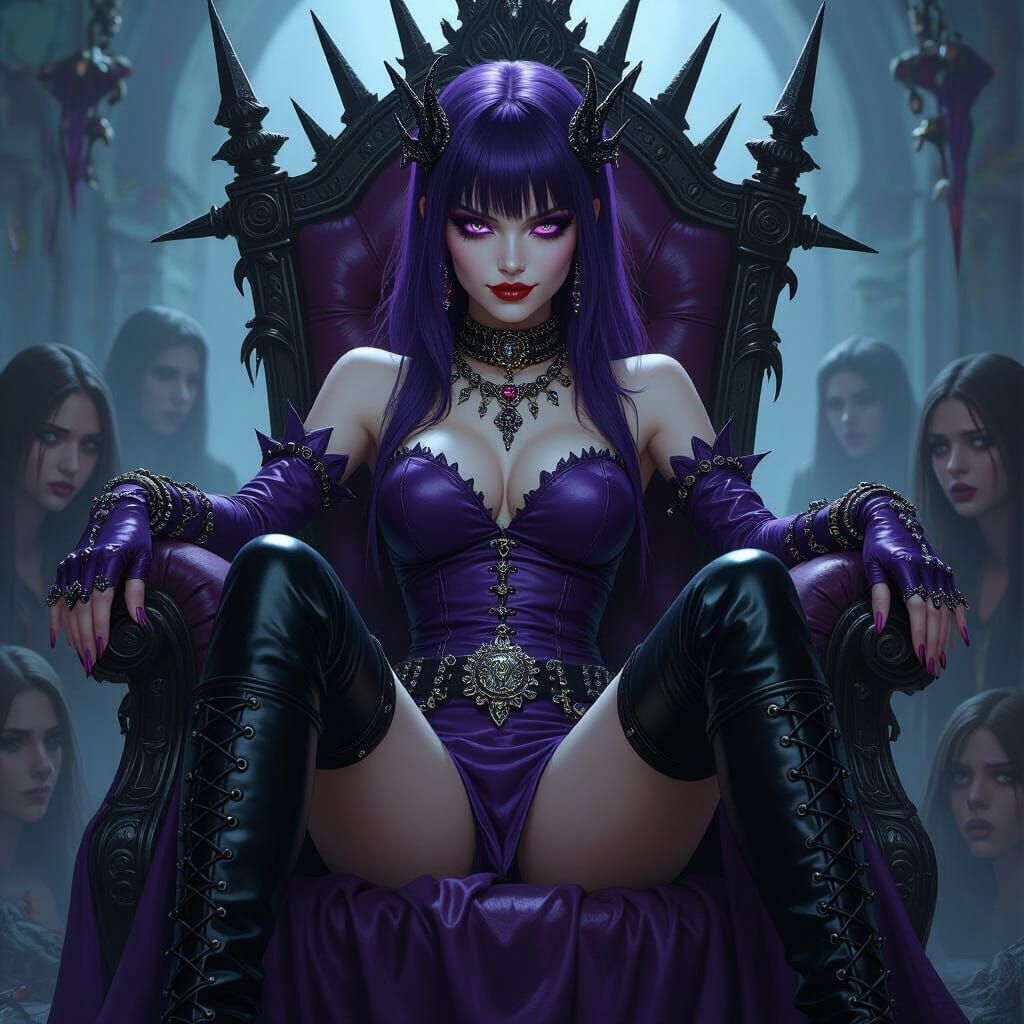 Gothic Mistress on Throne in Dark Romanticism Style