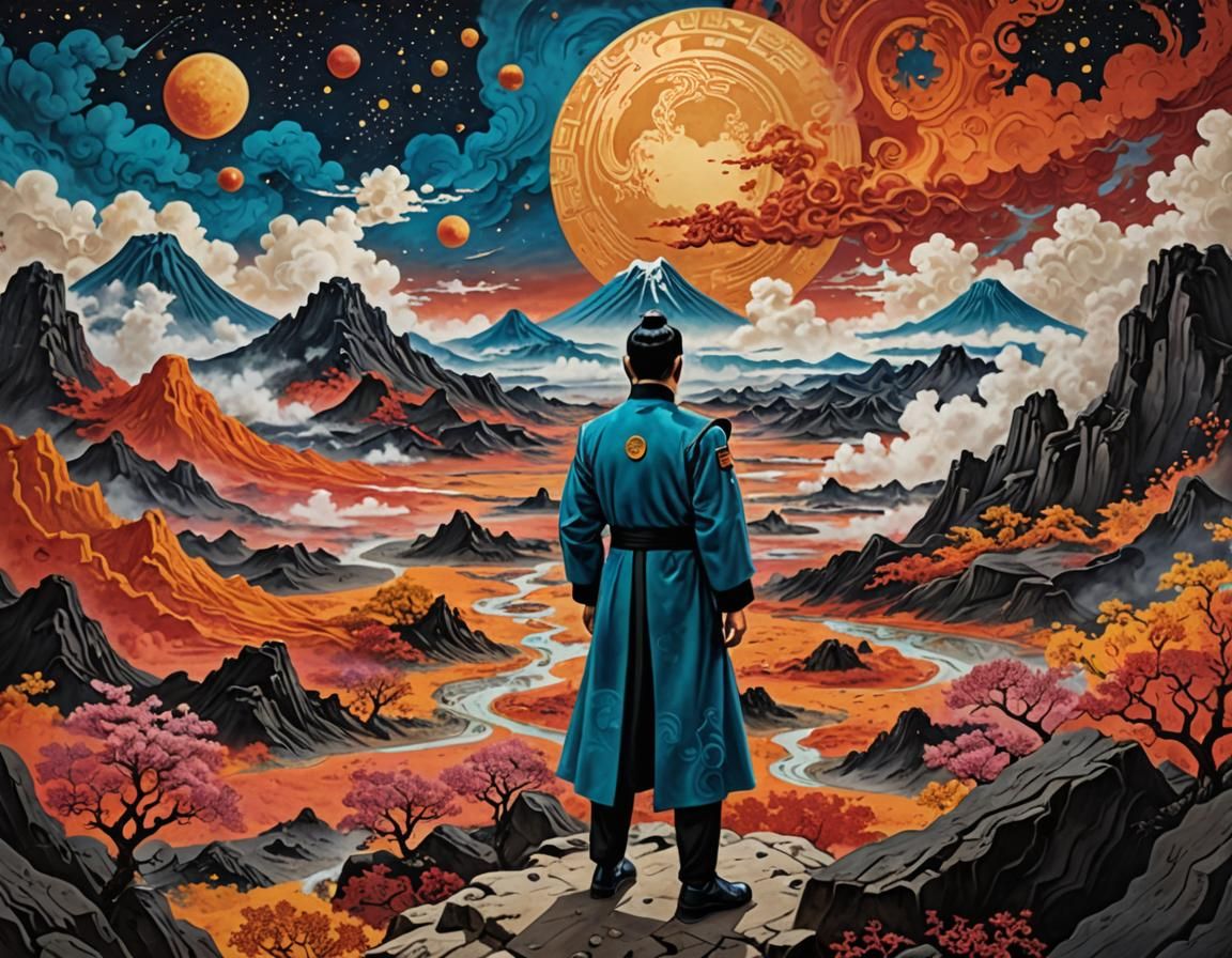 Surreal Emperor Huizong-Inspired Spock Amidst Volcanic Lands...