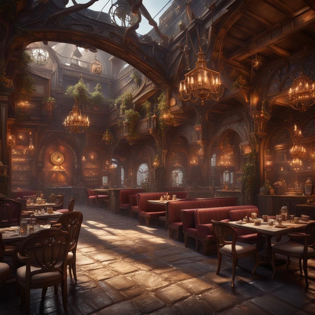 Fantastical Restaurants in Vibrant, Detailed Worlds