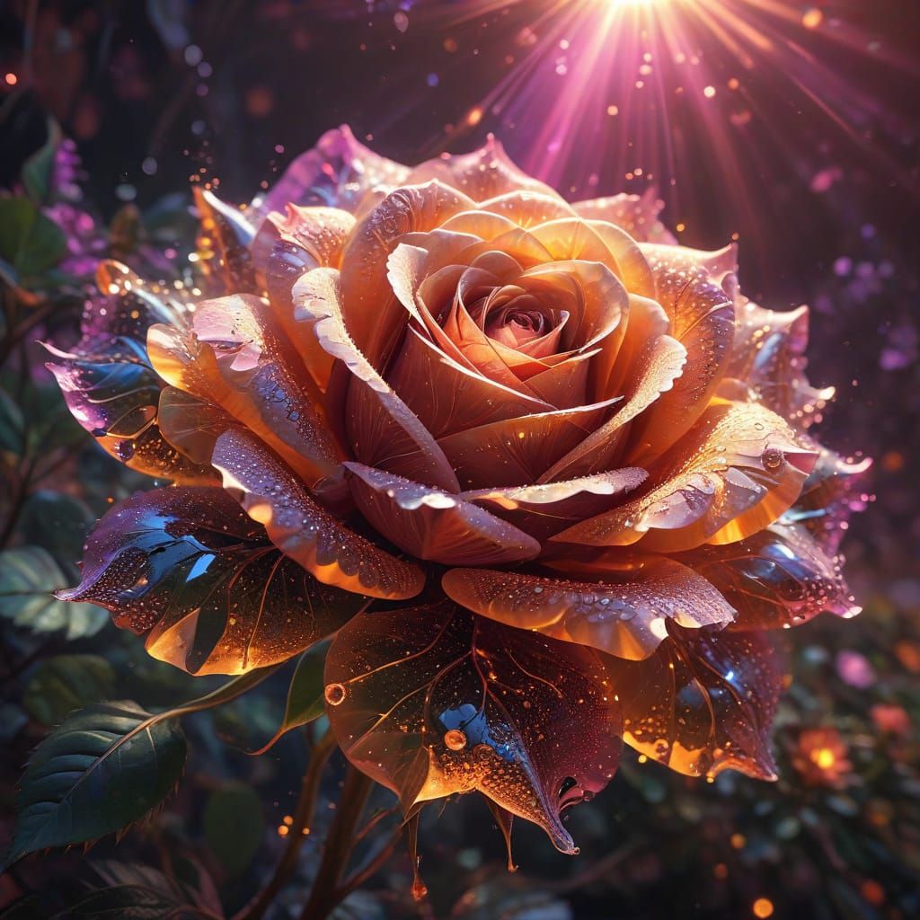 Fractal Rose Blooms in Vibrant Digital Landscape